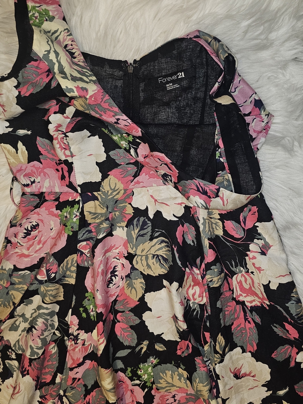 Forever 21 Black Floral Dress with Pink and Cream Blooms